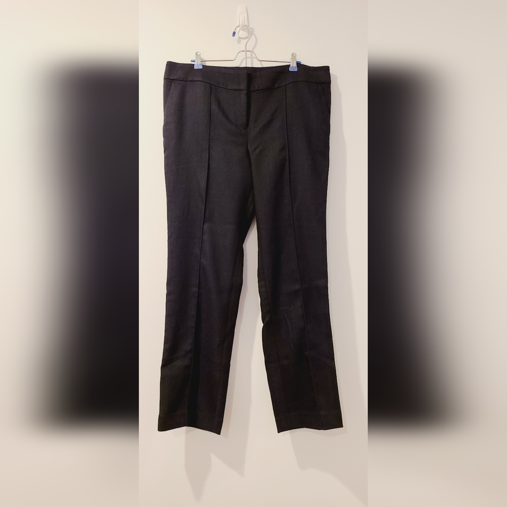 Loft Herringbone Pintucked Straight Leg Pants in Marisa Fit Navy Sz 14 NWT